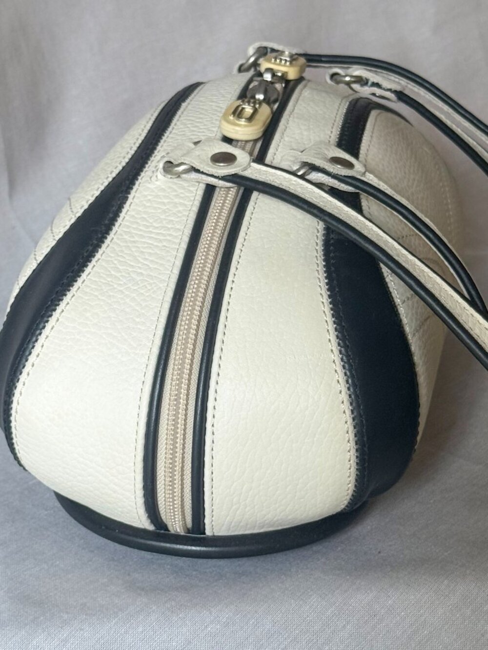 Alaluna Vintage Y2K Football Bag Black White Leather Made in Spain Rare